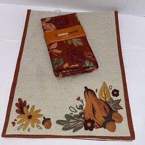 Celebrate Together Fall Table Runner And Cloth Napkin Set With Pumpkin And Leaf